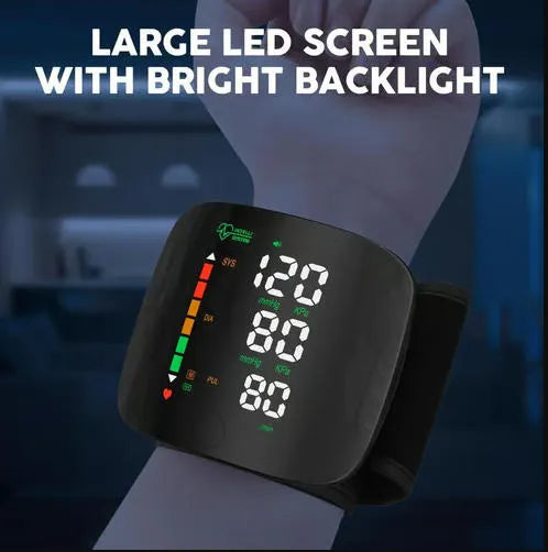 Rechargeable Wrist Blood Pressure with LED Touch Screen, Voice Broadcast & 99x2 Memory — Accurate Home BP Tracking Made Simple,5.3 - 7.6 inches