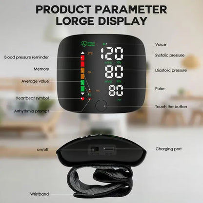 Rechargeable Wrist Blood Pressure with LED Touch Screen, Voice Broadcast & 99x2 Memory — Accurate Home BP Tracking Made Simple,5.3 - 7.6 inches