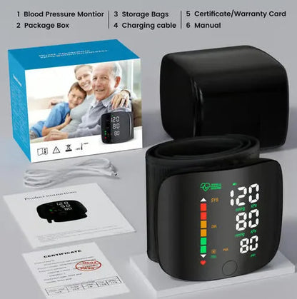 Rechargeable Wrist Blood Pressure with LED Touch Screen, Voice Broadcast & 99x2 Memory — Accurate Home BP Tracking Made Simple,5.3 - 7.6 inches