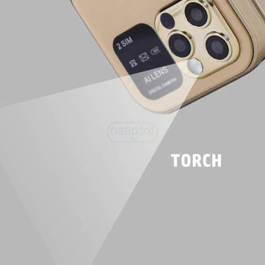 Dual SIM flip phone with camera and four languages (including Hindi).