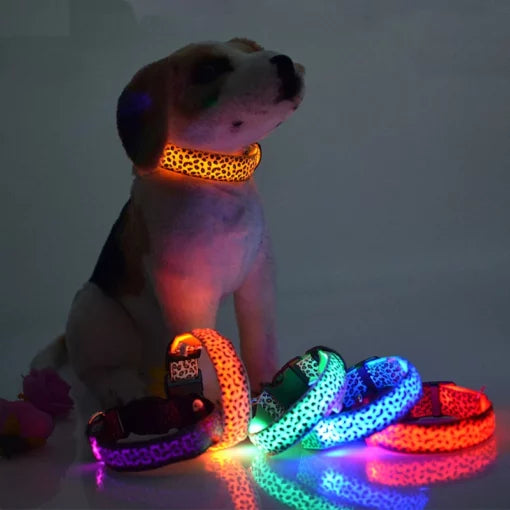 Adjustable LED safety nylon leopard dog collar