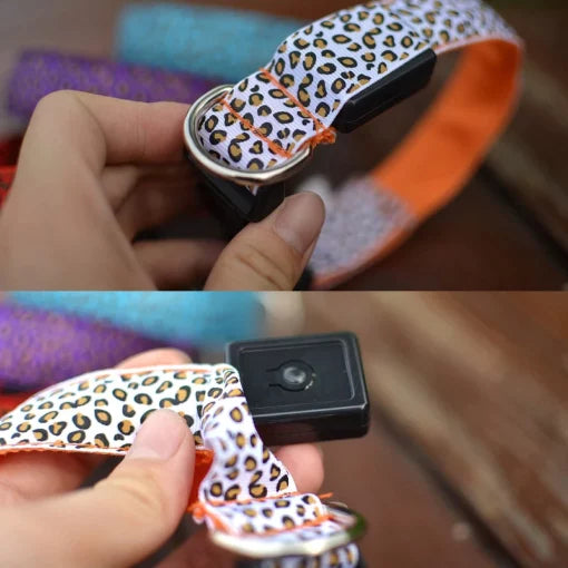 Adjustable LED safety nylon leopard dog collar