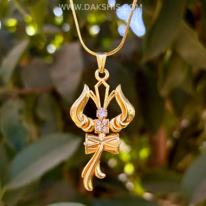 The Trident, Om and Damaru—Shiva's drum—form a sacred triadic necklace, symbolizing strength and protection.